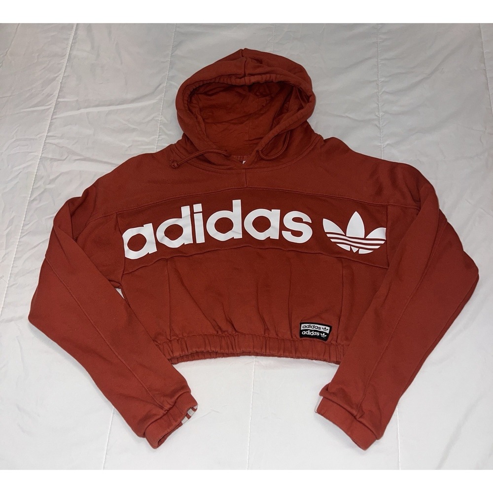 Retro streetwear vibes with this ADIDAS Cropped Hoodie Sweatshirt -Womens Small